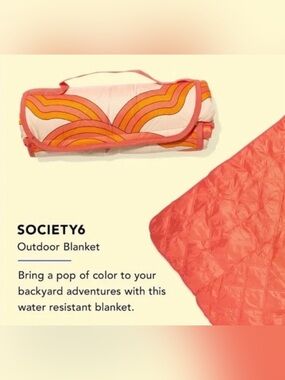 SOCIETY6 PICNIC BLANKET OUTDOOR BLANKET 50”X 70” Groovy Water Resistant